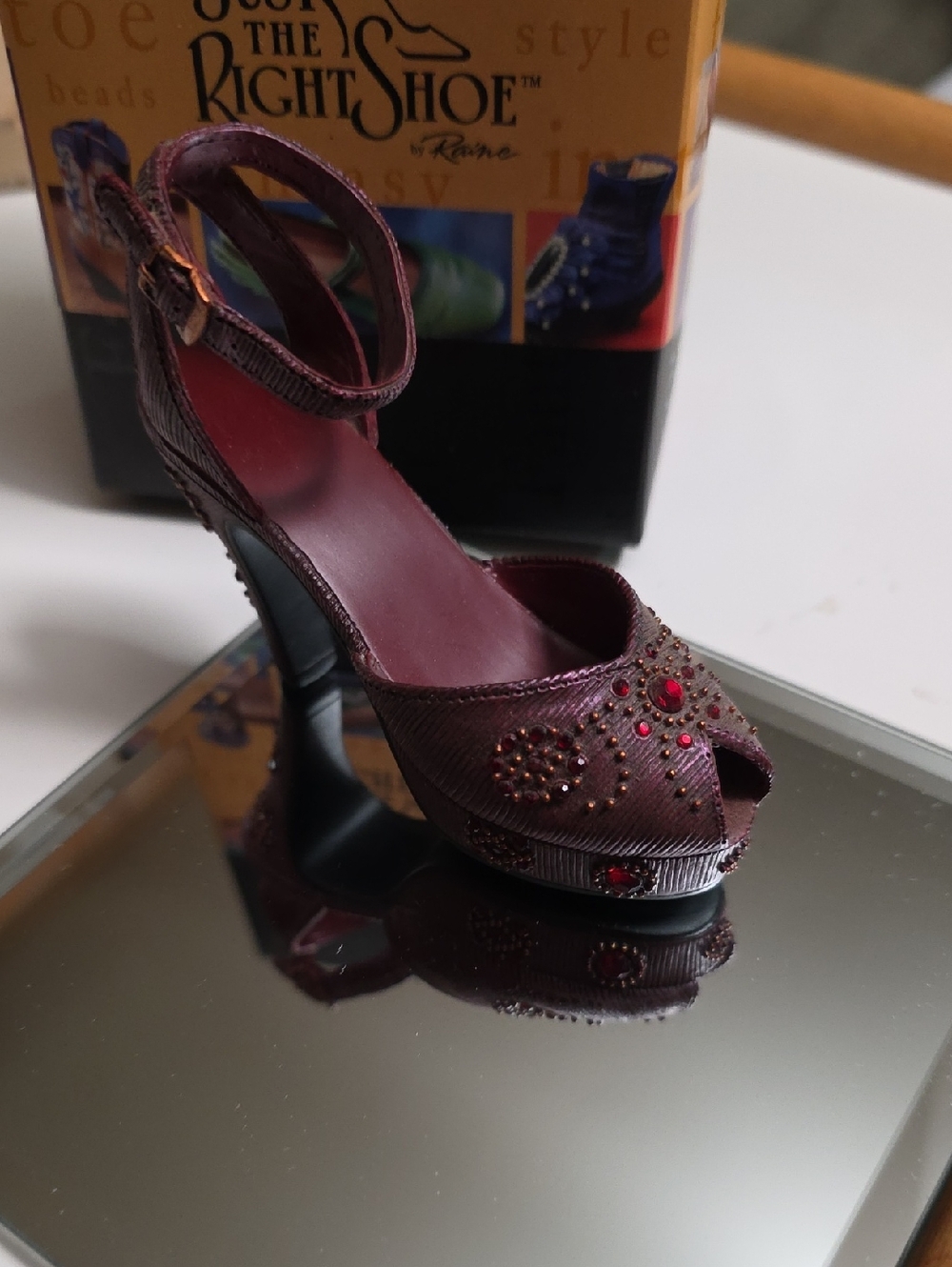 Beaded Wine Red Peep-Toe Heel with Ankle Strap by